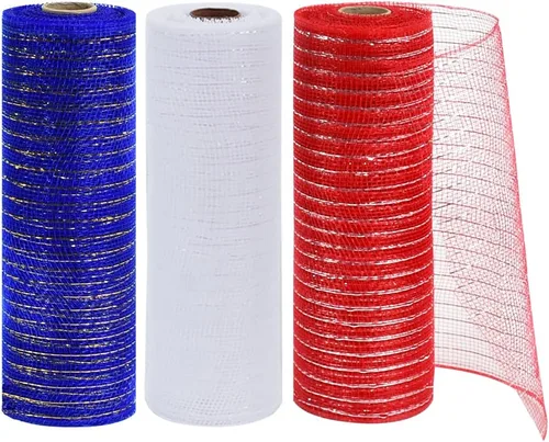 Vista 10 de TONIFUL 2 rollos de 10 pulgadas de cinta de malla decorativa morada, malla de tela con lámina para suministros de corona, adornos de puerta