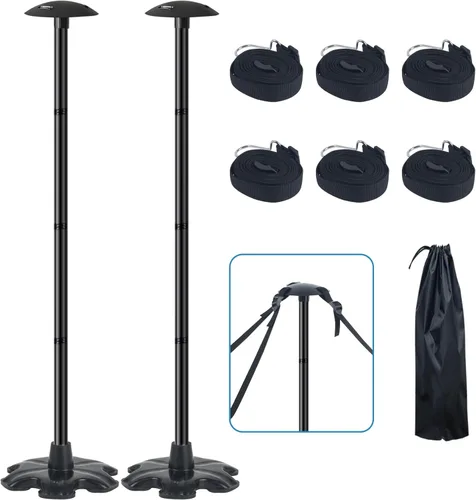 Vista 9 de Paquete de 2 postes de soporte para cubierta de barco con base de goma antideslizante y correa, sistema de soporte para cubierta de barco