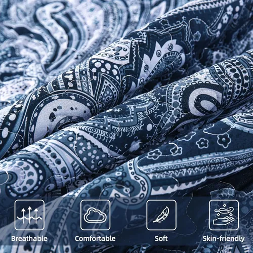 Vista 6 de DJY Juego de edredón de paisley azul marino, tamaño individual, juego de colcha y cubrecama boho de 3 piezas, microfibra suave y ligera, ropa