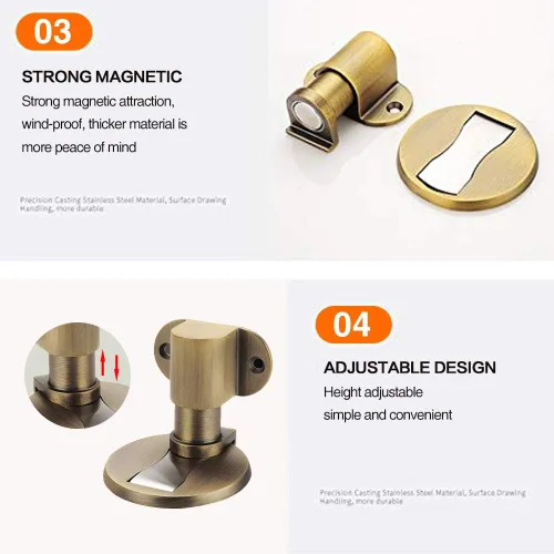Vista 3 de KOLAKO Tope magnético para puerta, tapón magnético invisible con cinta adhesiva, acero inoxidable, protector de pared ajustable para el suelo