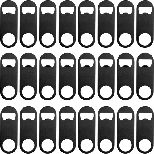 Vista 9 de 24 abridores de botellas planos de 4.9 x 1.18 pulgadas, abridor de botellas de cerveza de acero inoxidable negro, hoja de barra resistente, abridor