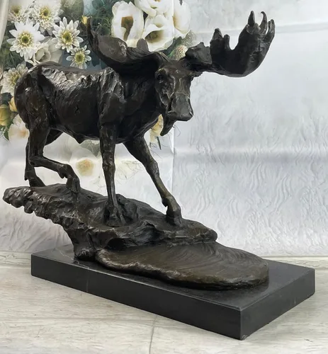 Signed Bugatti Wildlife Large Moose Sculpture Hot Cast Home Cabin Decor Figure Artwork Gift Decor by Think Bronze