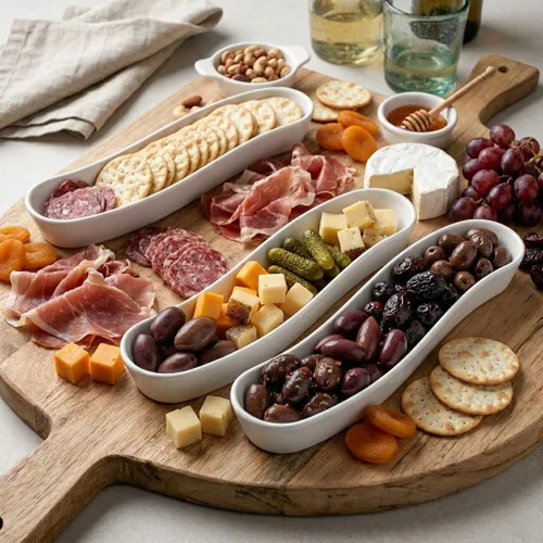 Vista 3 de Paquete de 3 platos para aceitunas - Bandeja de cerámica versátil para aperitivos, fuente de aperitivos - Vajilla larga en forma de arco tipo bote