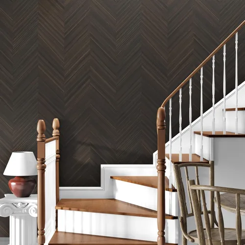 Vista 5 de Wallercity Papel tapiz de madera marrón para despegar y pegar, papel tapiz moderno de espiga marrón para pared de dormitorio, autoadhesivo, papel
