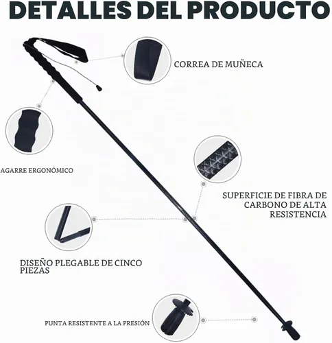 Vista 3 de 5-Section Carbon Fiber Trekking Poles, Lightweight and Durable 2-Pack, Foldable, Straight Grip, Suitable for Hiking, Trekking and Mountaineering