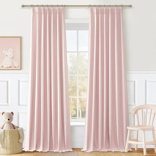Vista 28 de Cortinas y Drapeados Modernos con Pliegues Pellizco Rosa Bebé de 84 Pulgadas de Largo, Juego de 2 Paneles para Sala de Estar, Cortina de Ventana