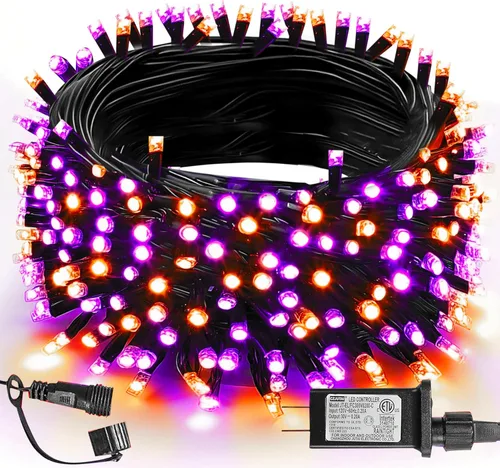 Vista 30 de TW SHINE - Luces de Navidad que cambian de color, 200 luces LED RGB de 66 pies, luces de Halloween para exteriores con control remoto, impermeables