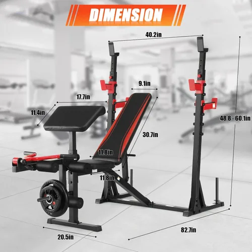 Vista 7 de Aceshin Banco de Pesas Olímpico, Banco de Pesas Ajustable de 900 LBS y Rack de Sentadillas, Set de Press de Banca con Extensión de Piernas