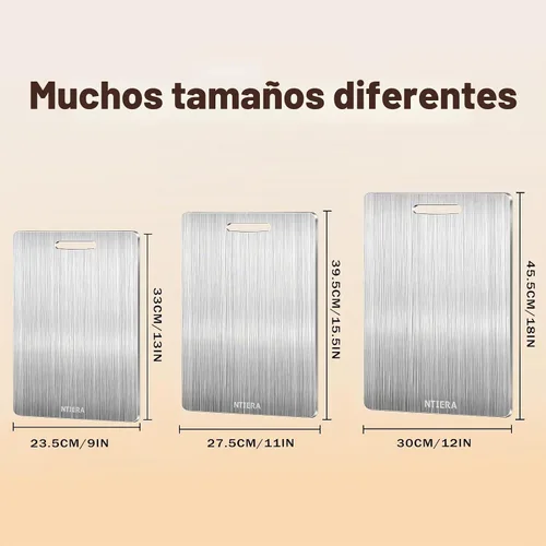 Vista 4 de Tabla de cortar de titanio, tablas de cortar de acero inoxidable para cocina, tabla de cortar no tóxica de grado alimenticio de doble cara, tablas