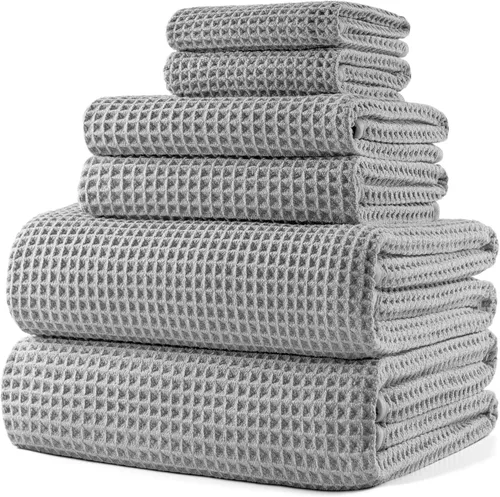 Vista 14 de POLYTE Juego de toallas de baño de gran tamaño de microfibra de secado rápido de 430 GSM, sin pelusas, 6 piezas (tejido de gofre)