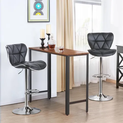 Vista 4 de Yaheetech Juego de 4 taburetes de bar, sillas de isla con respaldo de concha, sillas de bar de piel sintética ajustables, taburetes giratorios