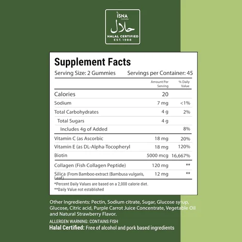 Vista 2 de Noor Vitamins Vitaminas Halal para el Cabello Biotina, Colágeno, Sílice, Vitamina C y E Apoya la salud del cabello, la piel y las uñas; Vitaminas