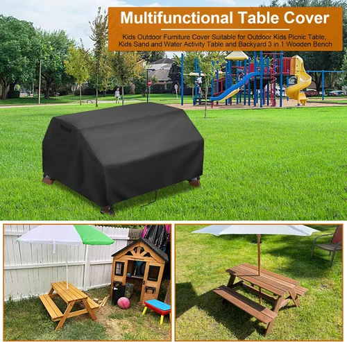 Vista 6 de Funda para mesa de picnic de 38 pulgadas, impermeable, para patio, campamento, para niños pequeños, para exteriores, mesa de picnic y banco, fundas