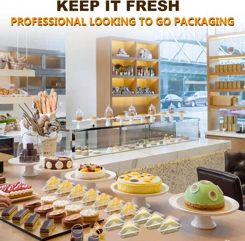 Vista 6 de 200 recipientes para rebanadas de pastel con tapas, recipientes de plástico transparente con bisagras para tarta de queso, cajas individuales