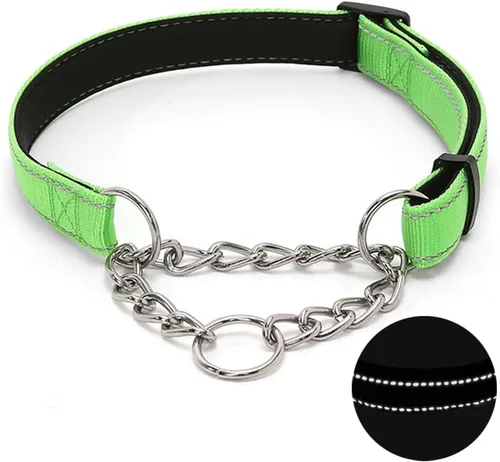 Vista 15 de Martingale - Collar para perro con cadena de acero inoxidable, collar reflectante de nailon acolchado suave ajustable, cadena resistente sin