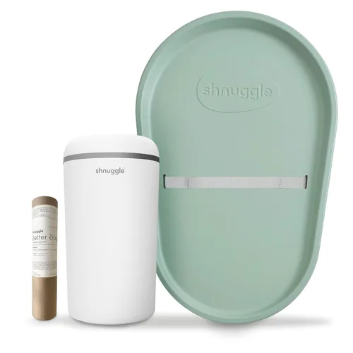 Vista 11 de Shnuggle Changing Essentials Bundle – Cambiador blando gris pardo + contenedor de pañales ecológico + mejores forros para bolsas – lavable