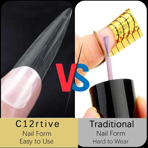 Vista 4 de 120 formas de uñas dobles, extensión larga de almendra, formas de uñas de poligel, cobertura completa, moldes de uñas reutilizables, 12 tamaños