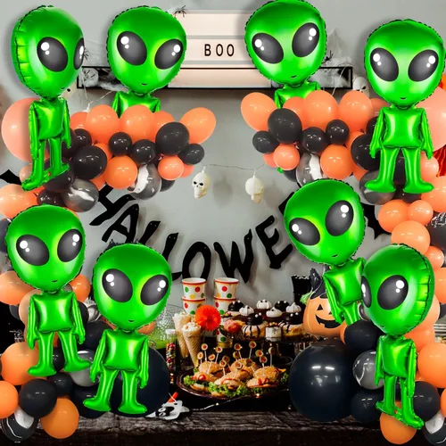 Vista 5 de 16 globos de alienígena verdes de Halloween de 32 pulgadas, inflables, divertidos, inflables, alienígenas para Halloween, Navidad, cumpleaños