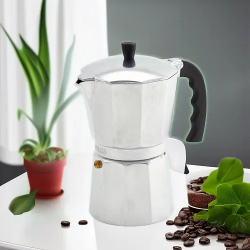Vista 5 de IMUSA Cafetera de Cocina de Aluminio Fundido de 9 Tazas, Olla de Moka para Café al Estilo Cubano, Italiano y Espresso