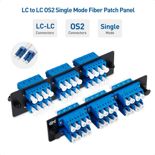 Vista 3 de Cable Matters Panel de conexión de fibra de modo único LC a LC OS2 de 24 fibras con 6 adaptadores de fibra óptica cuádruple LCLC UPC - Compatible