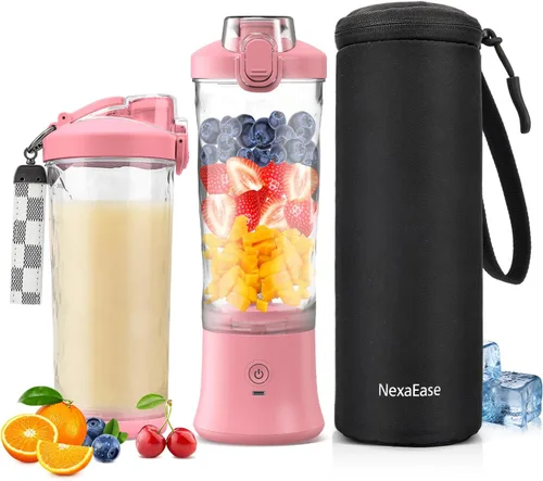Vista 11 de Licuadora portátil para batidos y licuados, exprimidor personal de 20 onzas, botella mezcladora eléctrica de proteínas con funda aislada, recargable