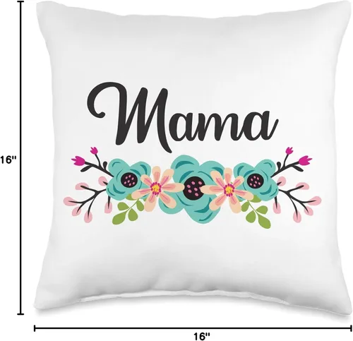 Vista 4 de Almohada para niños con texto en inglés "Mama Kids", diseño floral, 16.0 x 16.0 in, multicolor