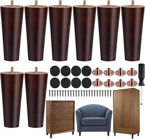 Vista 8 de TURSTIN 8 patas redondas para muebles de 3 pulgadas, patas redondas de madera maciza con tuercas en T M8, patas de sofá, patas de repuesto