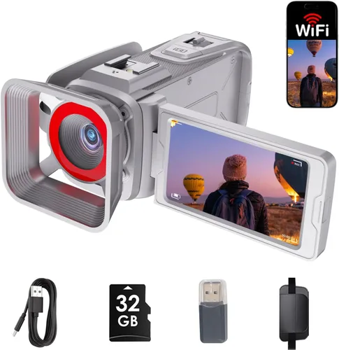 Vista 7 de Videocámara de cámara de video 4K, 64MP con pantalla abatible de 270° de 3 pulgadas, zoom 18X, WiFi y cámara web para YouTube, tarjeta SD de 32 GB
