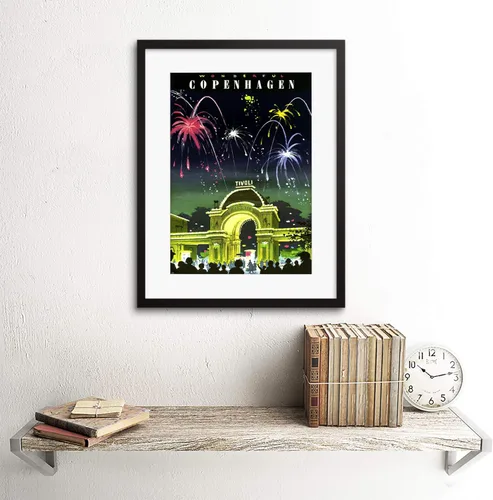 Vista 2 de Viaje Copenhague Dinamarca Tivoli Gardens Fuegos Artificiales clásico FRAMED Print B12 X 1554