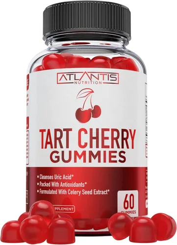 Atlantis Nutrition Gomitas de cereza ácida con extracto de semilla de apio - Limpieza avanzada de ácido úrico para alivio inmediato de la gota,
