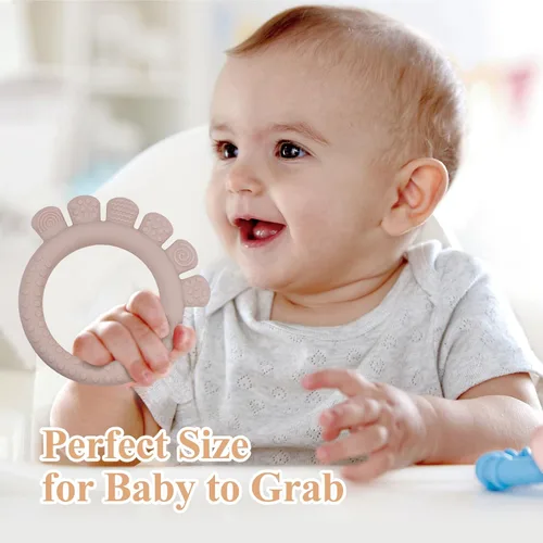 Vista 5 de Anillo de dentición de silicona para bebés de 0 a 6, 6 a 12 meses, mordedor masticable para bebés, recién nacidos, imprescindibles, sin BPA, suave