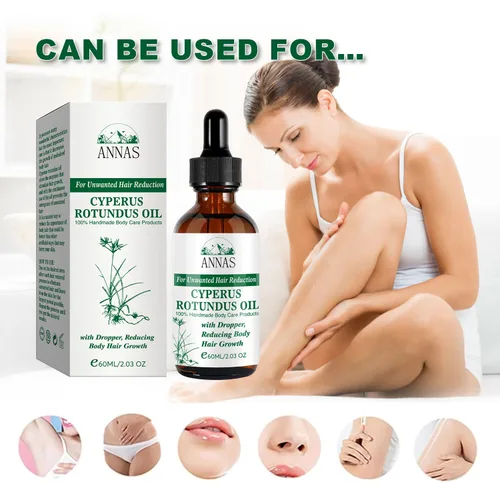 Vista 5 de Aceite Cyperus Rotundus para depilación, aceite de Chipre 100% natural, fórmula orgánica recomendada, reduce el crecimiento del cabello, alivia