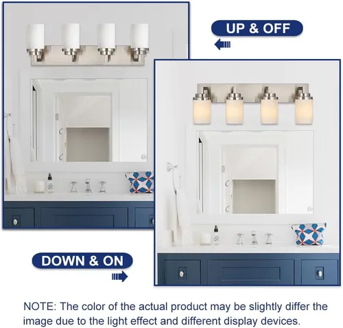 Vista 5 de TODOLUZ Lámpara de tocador de baño sobre espejo con níquel cepillado, modernos apliques de pared de 4 luces para dormitorio, sala de estar