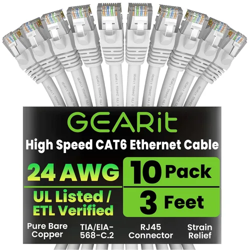 Vista 31 de GEARit Paquete de 50 cables Ethernet Cat6 de 0.5 pies Cable de conexión de red RJ45, conectores chapados en oro sin enganches de 10 Gbps, cable