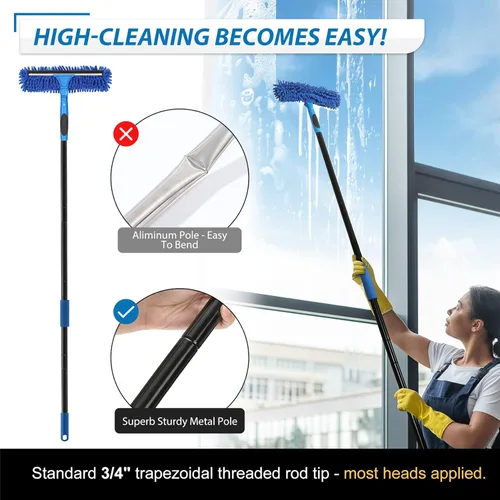 Vista 4 de VITEVER Herramienta Limpiadora Profesional de Escobilla de Goma para Ventanas de 69'' con Poste de Extensión, Escobilla de Goma 2-en-1 para Kit