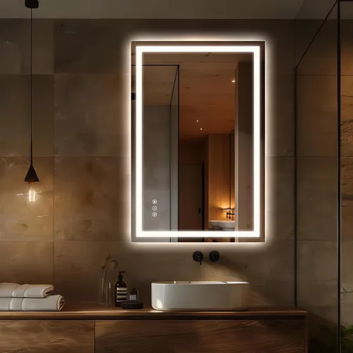 Vista 13 de Niccy Espejo LED de baño, 32"x20" pulgadas, rectangular, espejos de tocador para montar en la pared, con marco de metal, espejo inteligente