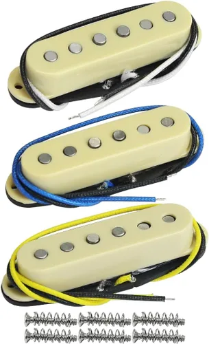 Vista 3 de FLEOR Alnico - Juego de 5 pastillas de bobina simple, poste plano para guitarra, cuello, medio/puente, color blanco