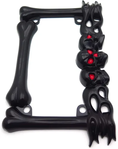 Vista 3 de MT294-006- 3D SKULL FLAME BONES NEGRO MOTOCICLETA PLACA MARCO Compatible con HARLEY-DAVIDSON Negro
