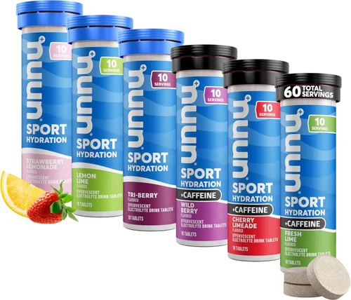 Nuun Sport + Tabletas de electrolitos con cafeína – Solubles en agua, paquete variado | 5 electrolitos esenciales para hidratación | Mezcla de