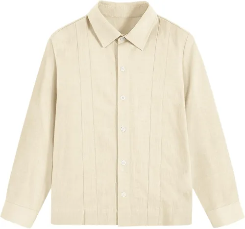 Camisas guayabera de lino para niños y niños, manga corta, con botones, cuello extendido, para verano, lisas, cubanas