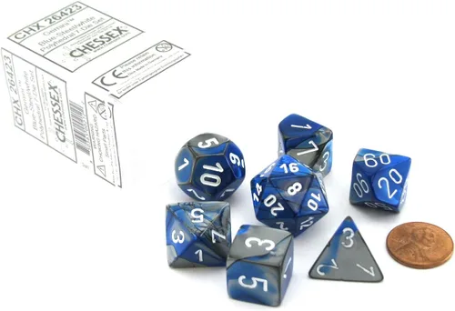 Juego de dados de Chessex Gemini de 7 dijes poliédricos, azul-acero con blanco CHX-26423