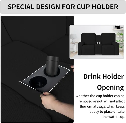 Vista 6 de Easy-Going Sofá reclinable elástico de 1 pieza con funda de consola central, funda reclinable de 2 plazas con soporte y almacenamiento, funda
