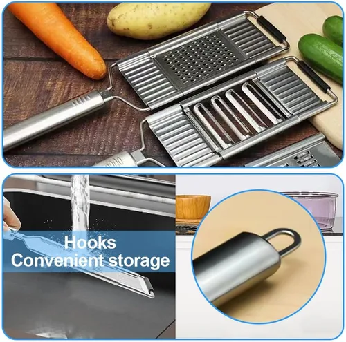 Vista 5 de Juego de rebanadoras multiusos 2024, juego de cortes para queso, frutas y verduras (3 cuchillas)