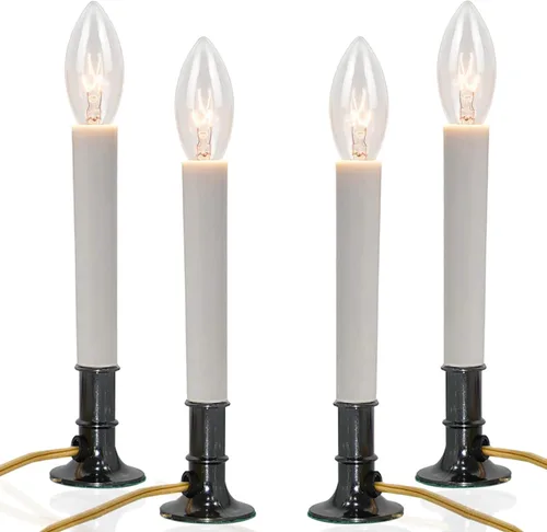 Vista 11 de SUNSGNE Juego de 4 velas eléctricas para ventana, 7 pulgadas enchufables con bombillas C26 de 7 W, velas eléctricas con base de hierro de ciruela
