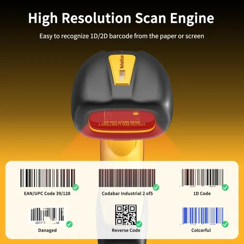 Vista 9 de NetumScan Escáner de código de barras QR Bluetooth industrial, IP67 impermeable y 7M a prueba de caídas, sensor CMOS de 1.3 M, escáner de código