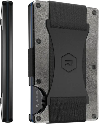 Vista 32 de The Ridge Cartera delgada minimalista para mujer, con bloqueo RFID, bolsillo frontal, tarjetero de crédito, cartera de metal para mujer con clip