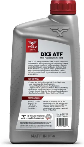 Vista 2 de TRIAX DX3 ATF - Compatible con la mayoría de aplicaciones GM Dexron III y Ford Mercon - Líquido para transmisión automática multiuso, optimizado