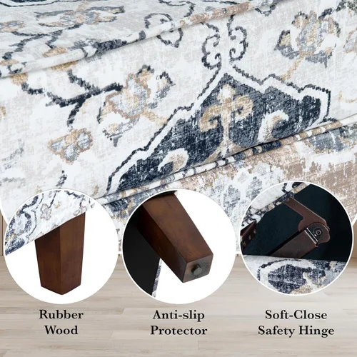 Vista 6 de Homepop Decoración para el hogar K7646-A862 Otomana de almacenamiento rectangular moderna tapizada Otomana con tapa con bisagras