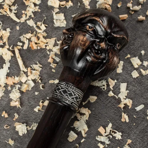 Vista 8 de Bastón de madera tallado único para hombres y mujeres, Buda - Elegante bastón de madera hecho a mano
