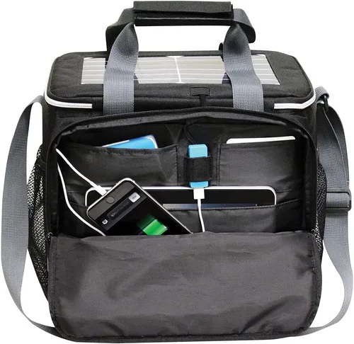 Vista 3 de Preferred Nation Enfriador solar con sistema de carga USB, plegable para 36 latas, forro de plástico extraíble a prueba de fugas y bolsillo frontal